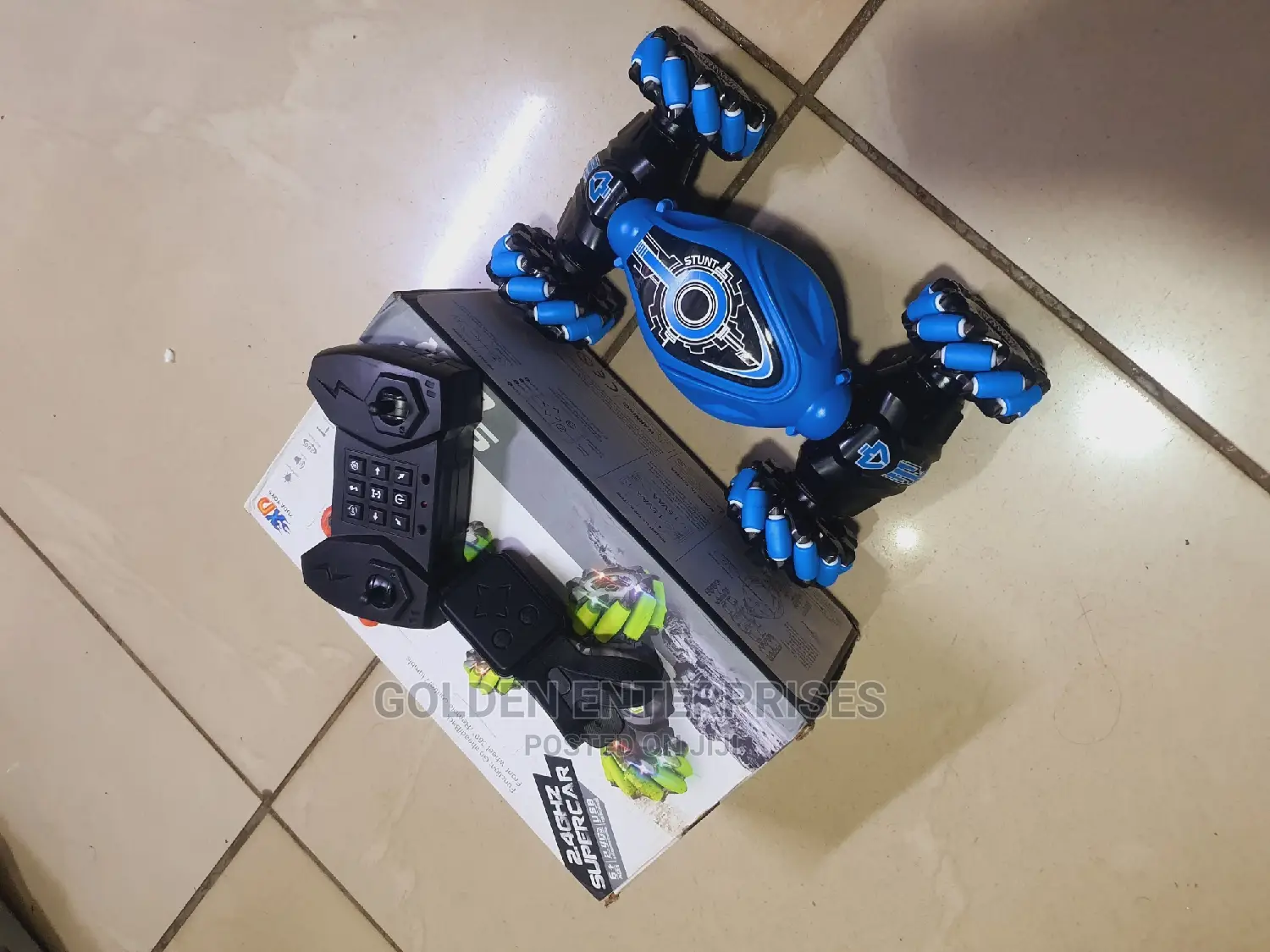 Blue RC Stunt Car With Hand Gesture Control and Controller