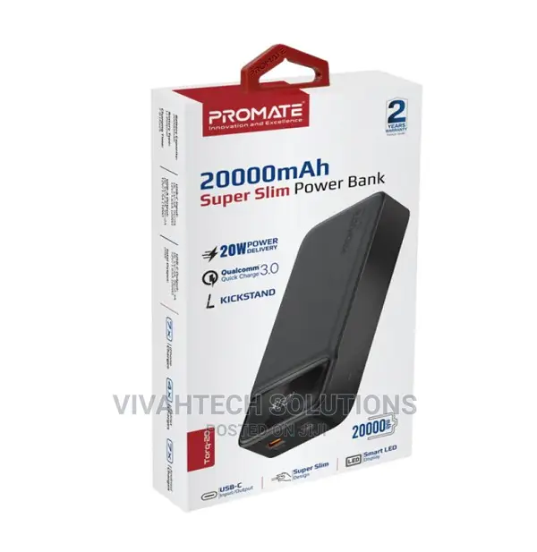 Promate 20000mah Slim Power Bank With 20W USB-C