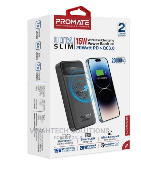 Promate 20000mah Slim Power Bank With 15 Wireless Charging W