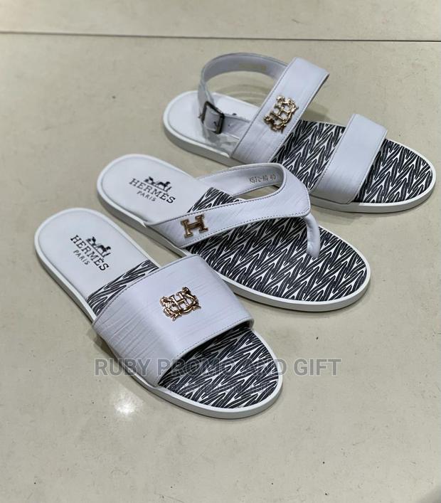 Men's White Hermes Flip Flop Sandals - thumbnail 4