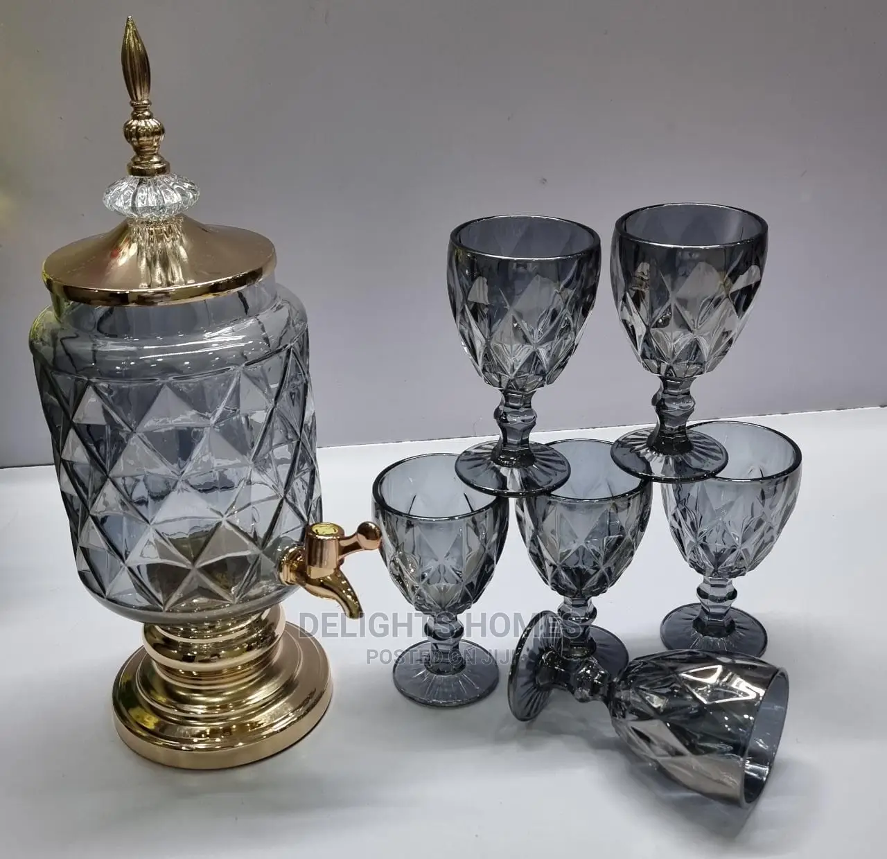 7pc Wine/Juice Dispenser +6heavy Fancy Glasses