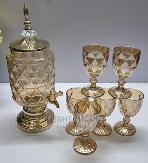 7pc Wine/Juice Dispenser +6heavy Fancy Glasses