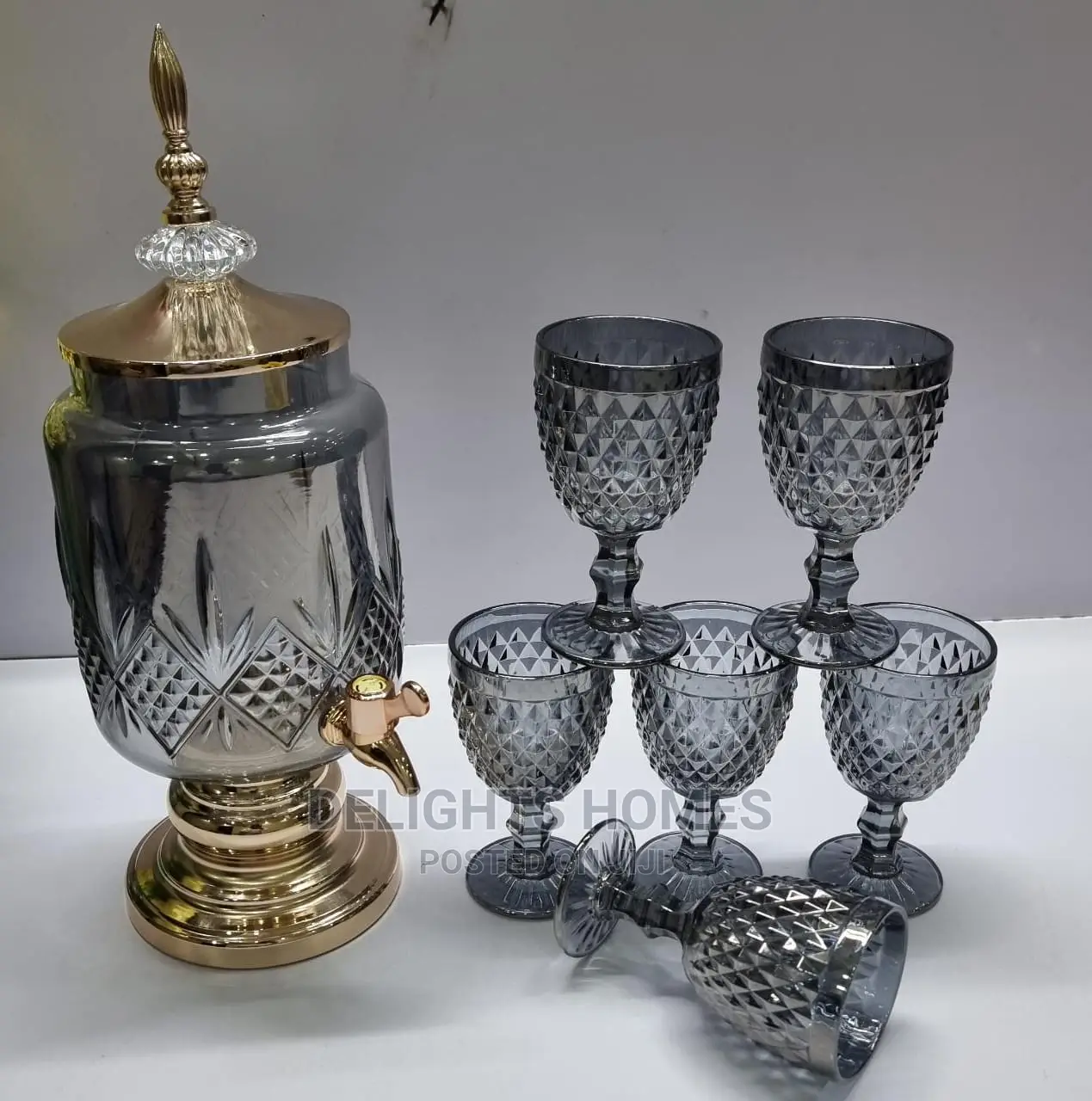 7pc Wine/Juice Dispenser +6heavy Fancy Glasses