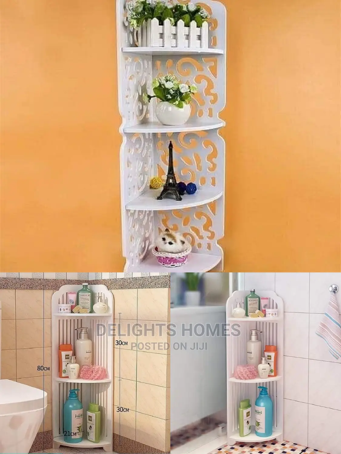 White Triangular 4 Layer or 3 Layer Corner Shelf
