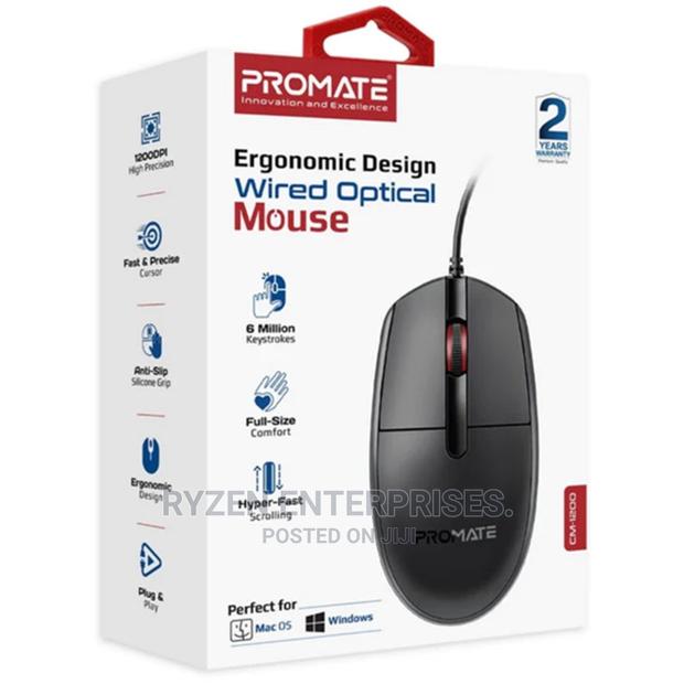 Promate 3 Button Wired Optical Mouse With 1200dpi.