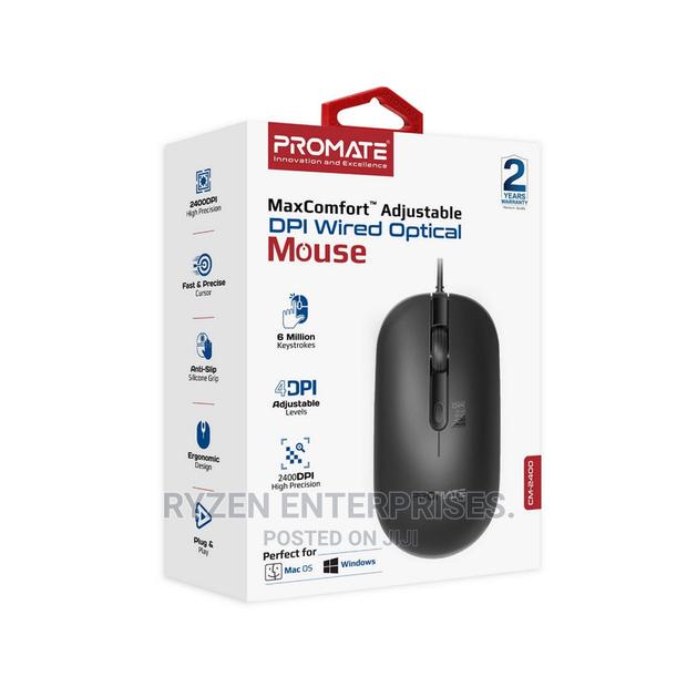 Promate Sleek 4 Button Wired Optical Mouse With 2400dpi.