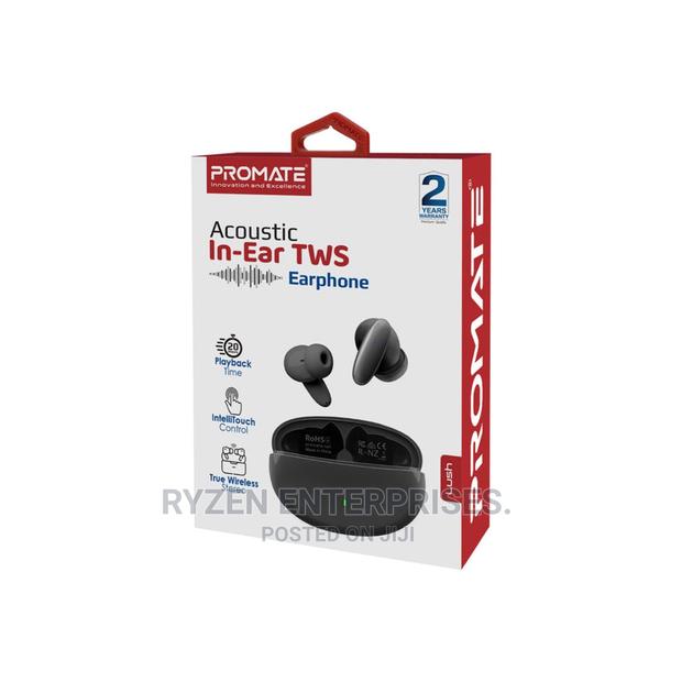 Promate Compact Bluetooth V5.1 TWS IPX5 Earphones, Black