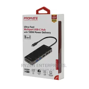 Promate 11 in 1 USB-C Hub With 100W PD, HDMI, 1080p VGA.