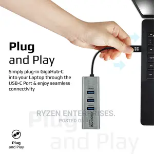 Promate USB-C Hub With 3 USB 3.0 Ports 1000mbps LAN Port