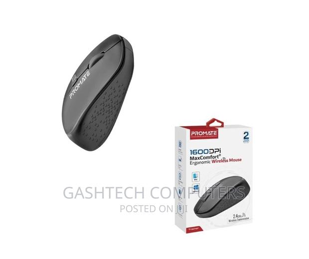 Promate 1600DPI Wireless Ergonomic Contoured Mouse, Black