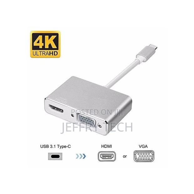 USB C to HDMI Vga, 2-in-1 Uhd USB Type C to HDMI VGA Adap