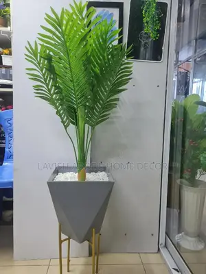 Artificial Plastic Palm Plant With Metal Stand