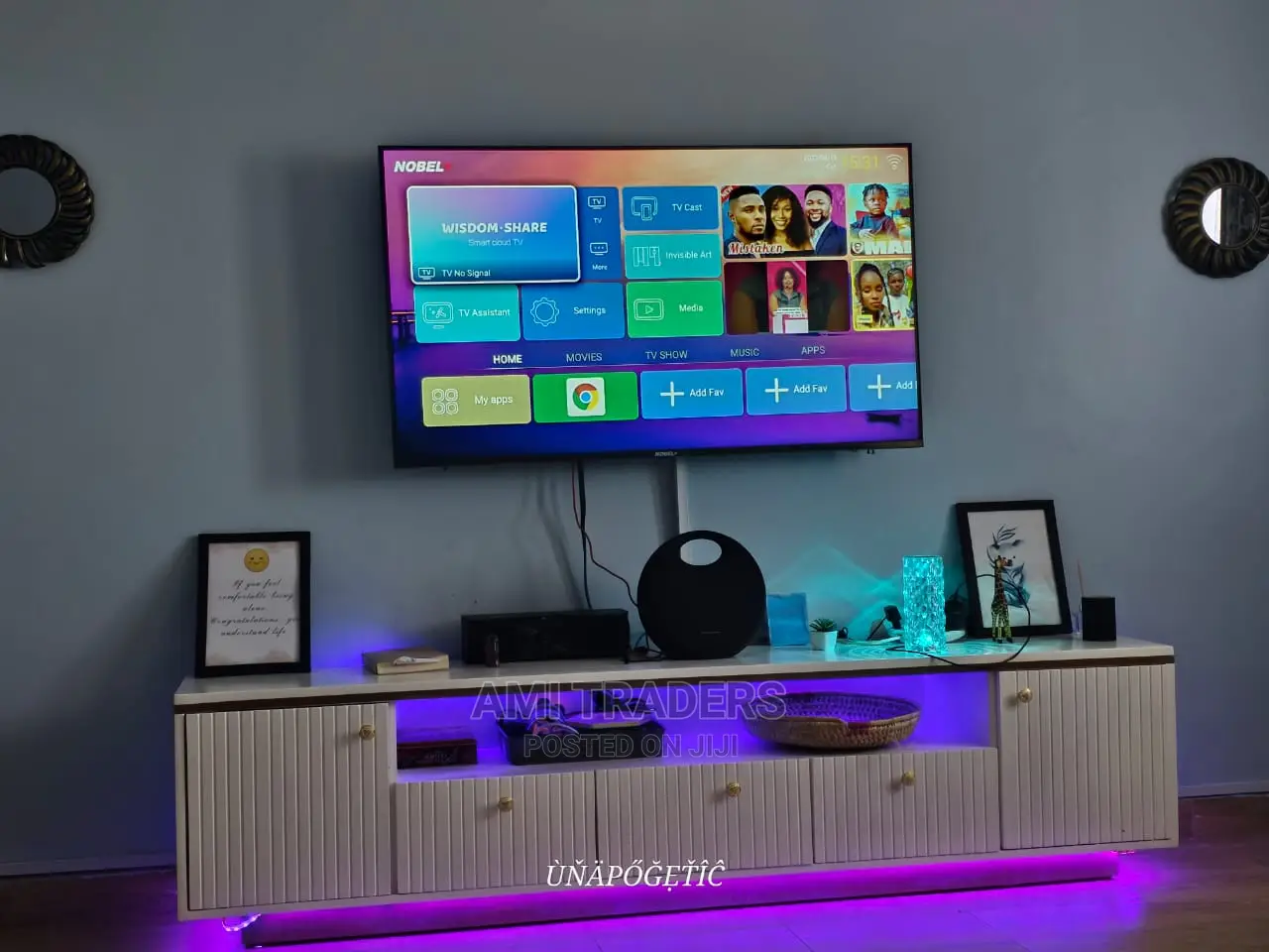 Golden White Tv Stand+LED