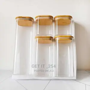 5pcs Square Glass Jars Set With Labels / Square Pantry