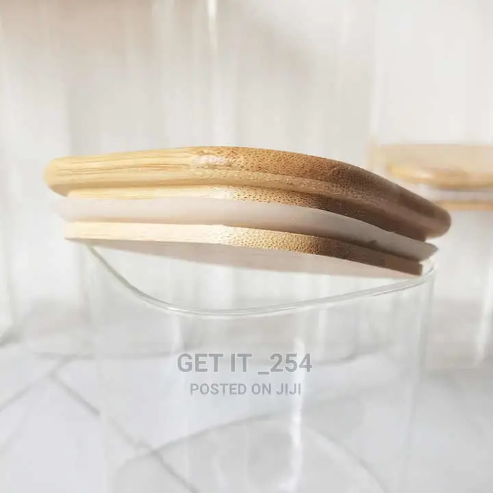 5pcs Square Glass Jars Set With Labels / Square Pantry