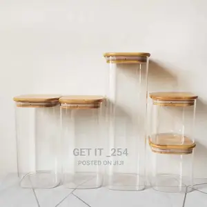 5pcs Square Glass Jars Set With Labels / Square Pantry