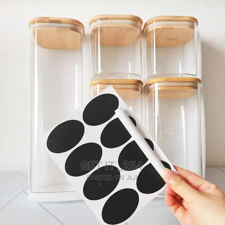 5pcs Square Glass Jars Set With Labels / Square Pantry