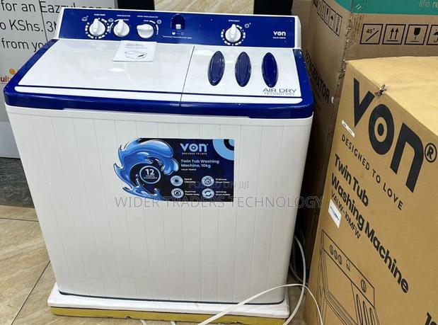 Von VALW-10MLW Twin Tub Washing Machine – White – 10 Kg