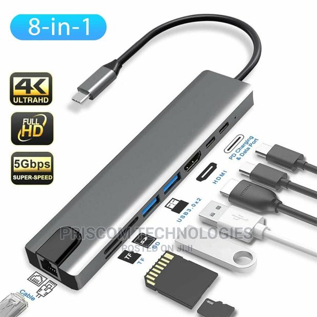 USB C Hub Ethernet 8 in 1 USB C Hub HDMI 30hz 100W PD All