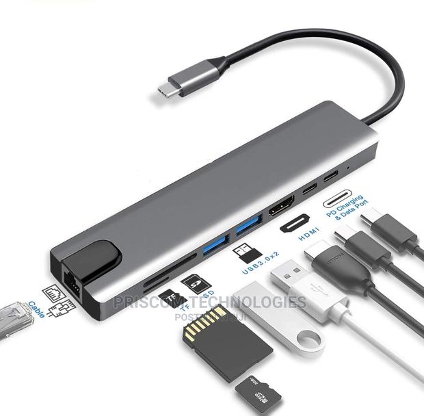 8 in 1 Type C Hub Adapter HDMI SD Card RJ45 Ethernet USB 3.0