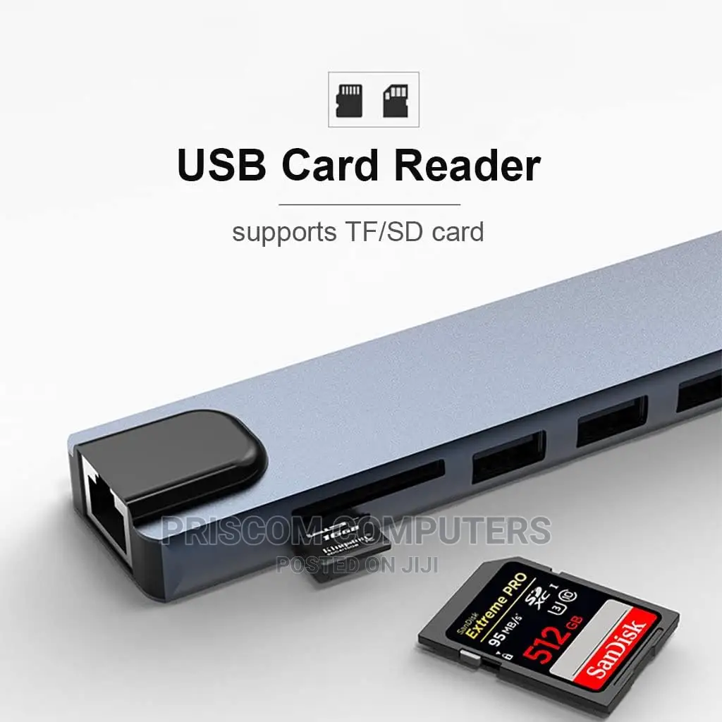 TYPE-C Adapter Converter 8 IN 1 With LAN, 8 IN 1 Hub