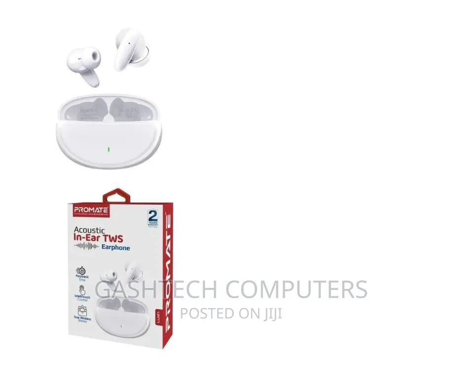 White Compact Bluetooth V5.1 TWS IPX5 Earphones,