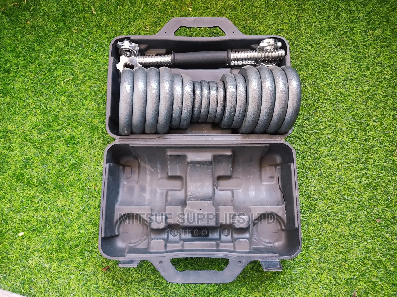 30KG Black Painted Dumbell Set With Pair of Chrome Bar