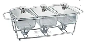 Chaffing Dish 3pc Rectangle Glass and Steel