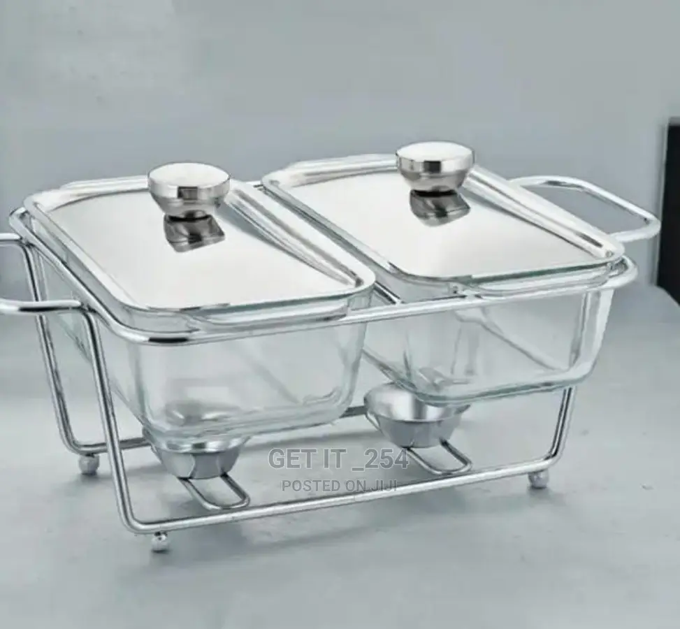 Chaffing Dish 3pc Rectangle Glass and Steel