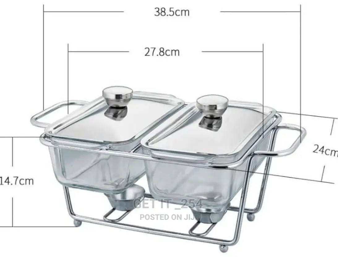 Chaffing Dish 3pc Rectangle Glass and Steel