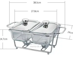 Chaffing Dish 3pc Rectangle Glass and Steel