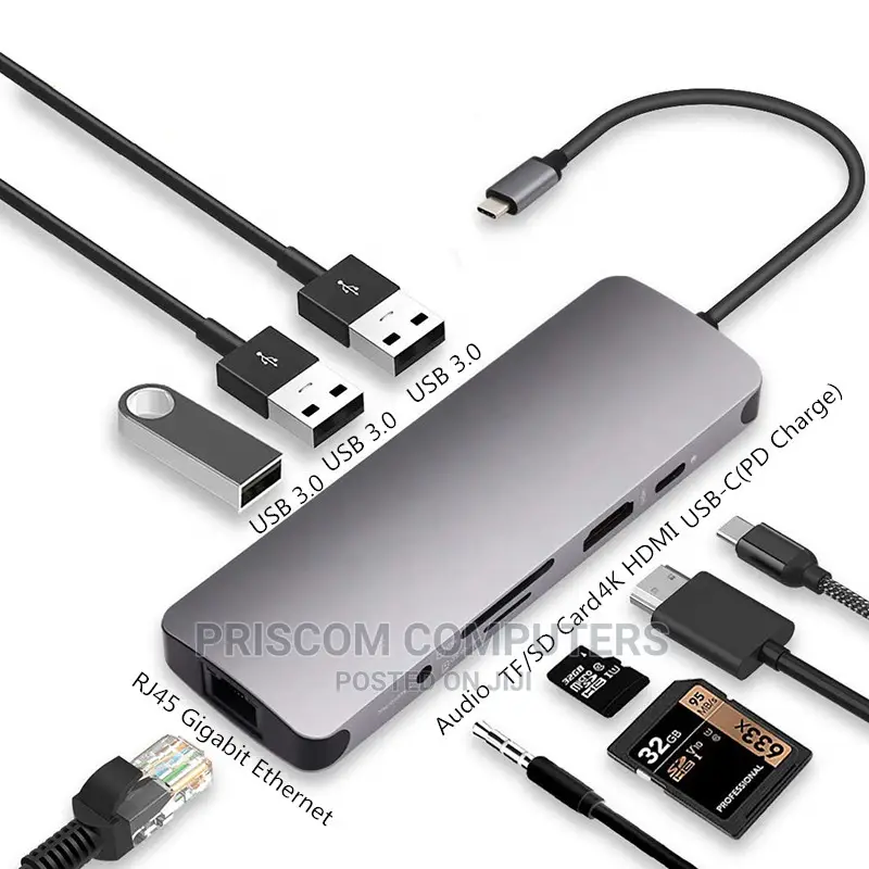 TYPE-C Adapter Converter 8 IN 1 With LAN, Docking Station