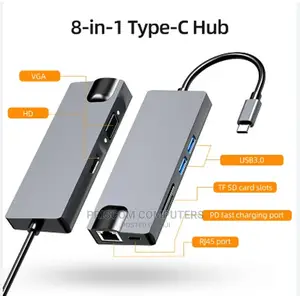 8 In 1 Type C Hub Adapter HDMI SD Card RJ45 Ethernet USB 3.0