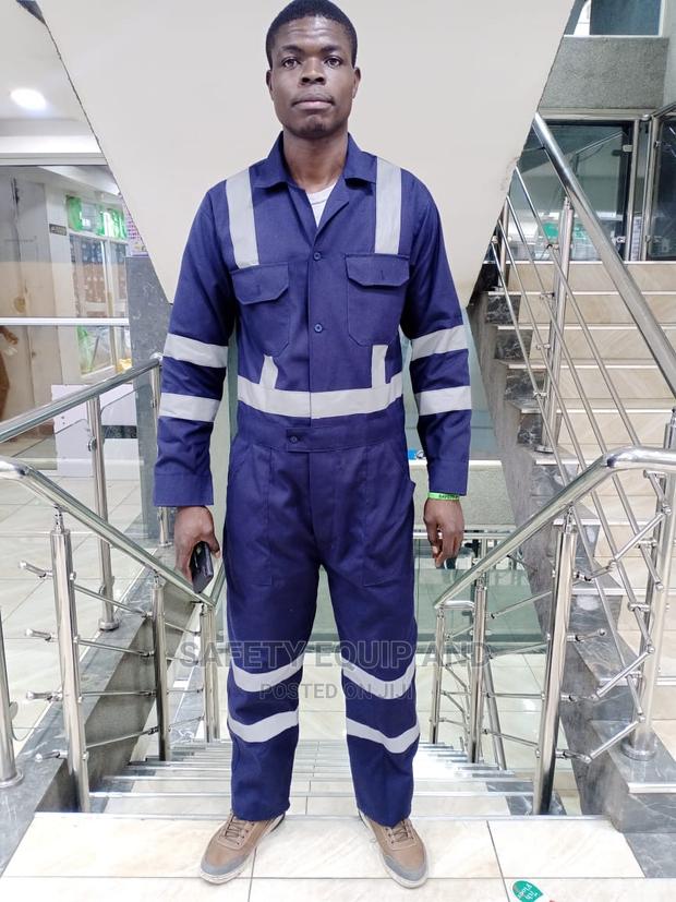Navy Blue Overalls With Grey Reflectors - main view