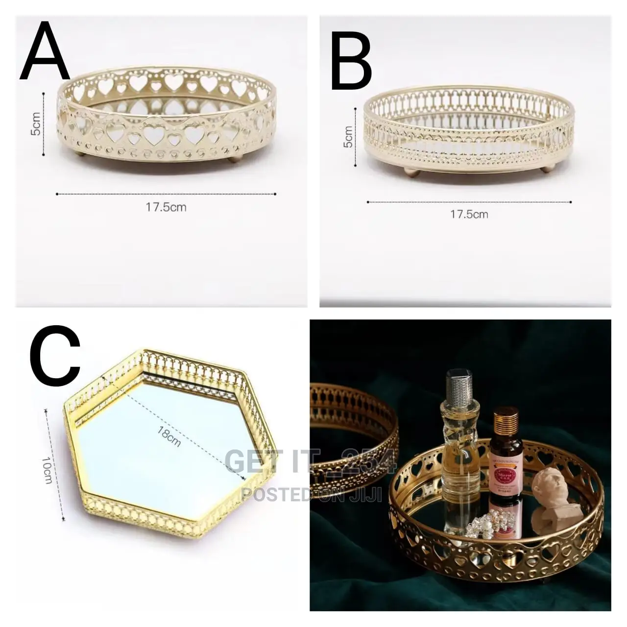 Vanity Tray With Mirror*
 Diameter 17cm