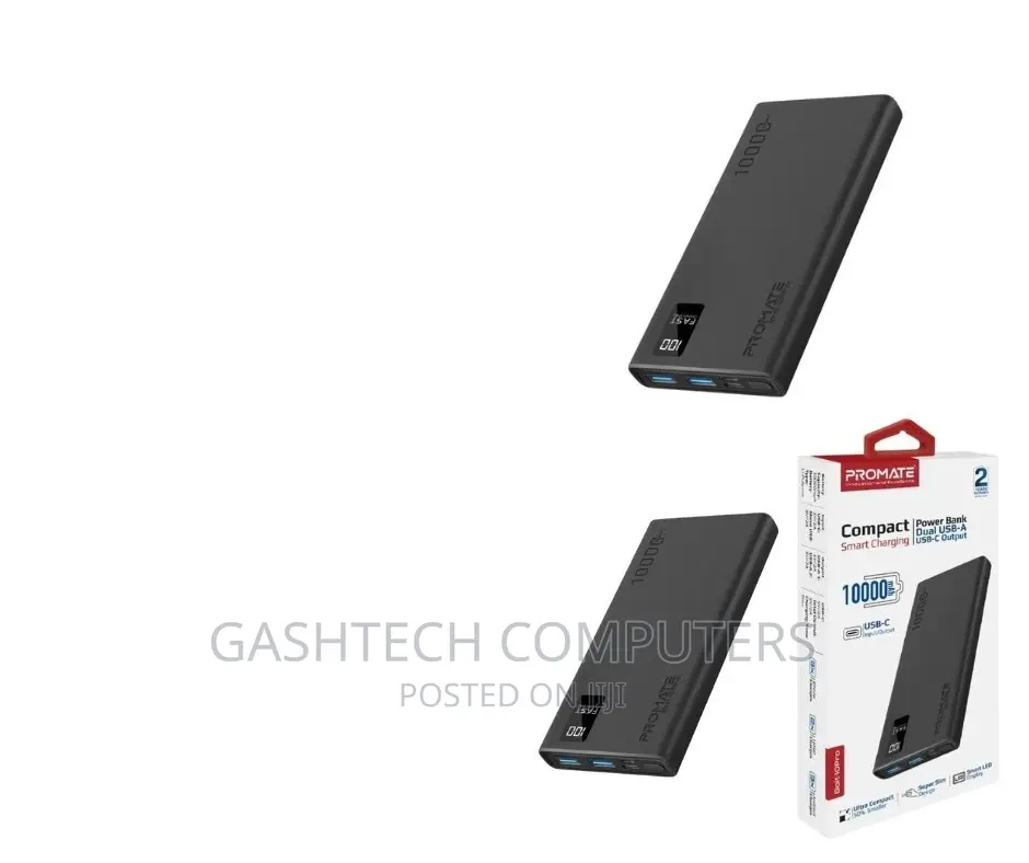 10000mah Compact Smart Charging Power Bank With Dual USB-A 