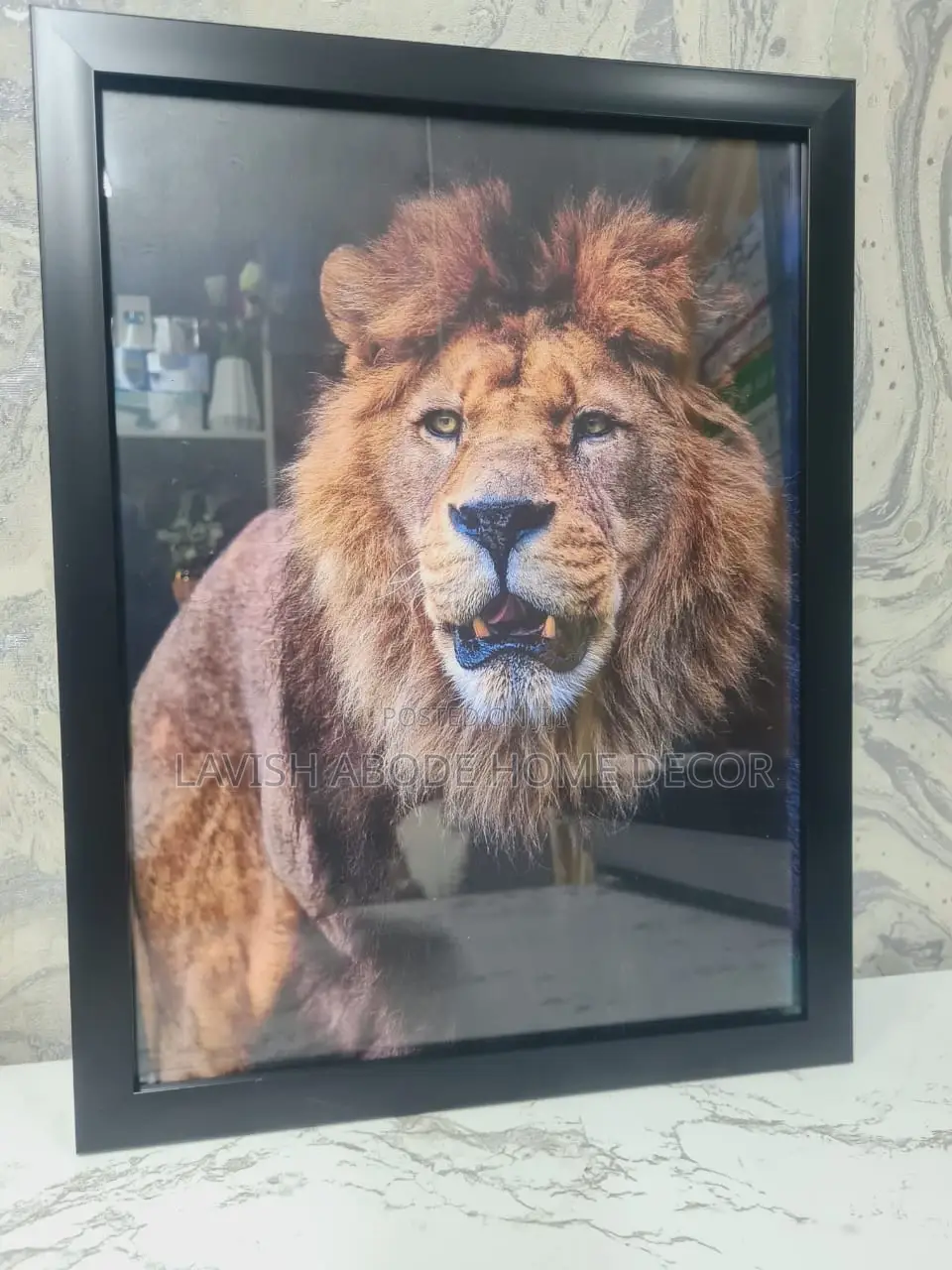 Lion Glass Frame Wall Decor Art A3 Size