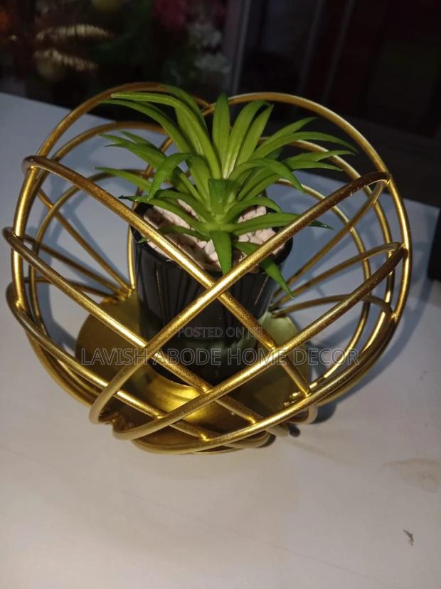 Green Succulent Flower Decor With Gold Stand - Small
