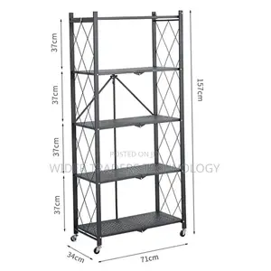 Foldable Kitchen Metallic Storage Rack With Wheels - 5 Tier