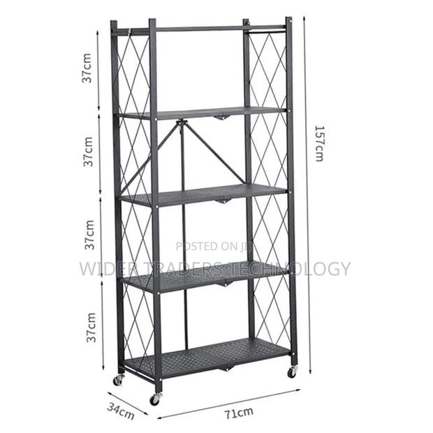 Foldable Kitchen Metallic Storage Rack With Wheels - 5 Tier