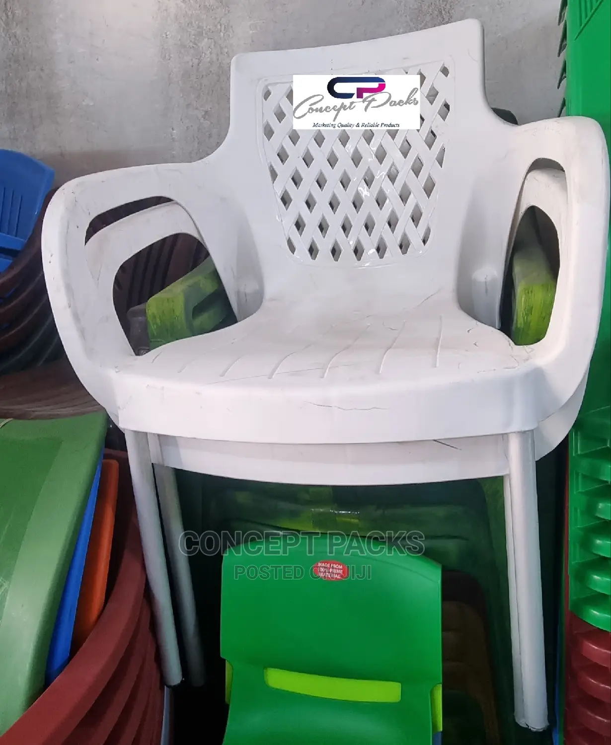 White Plastic Arm Chair With Chrome Tubing Legs