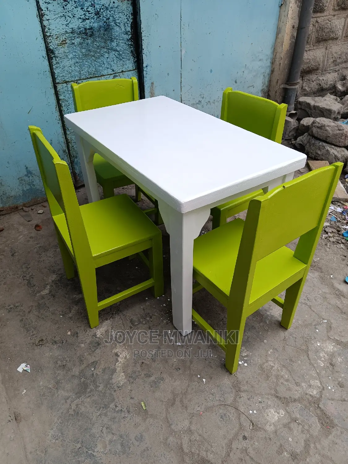 Kindergarten Chairs Green and White Table.