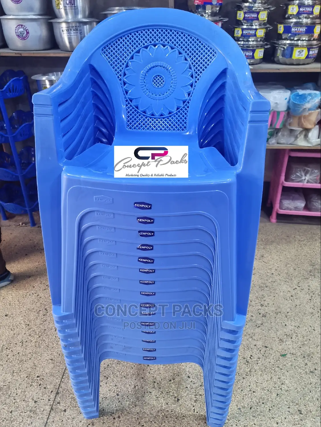 Kenpoly Blue Plastic Arm Chair.