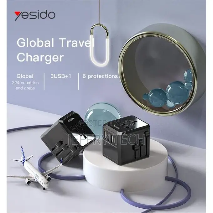 Yesido Universal Travel Adapter 8A Fuse All-in-One Travel Ch