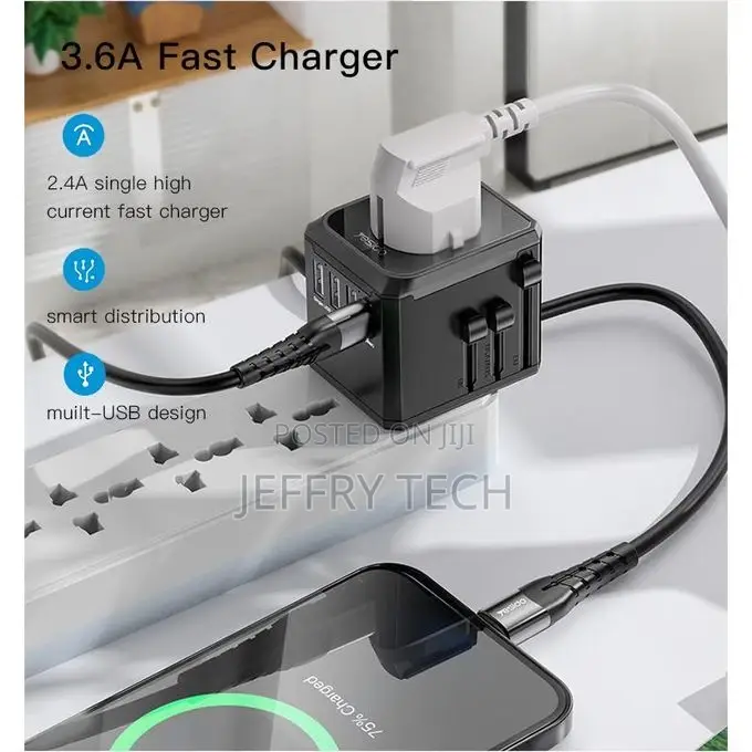 Yesido Universal Travel Adapter 8A Fuse All-in-One Travel Ch