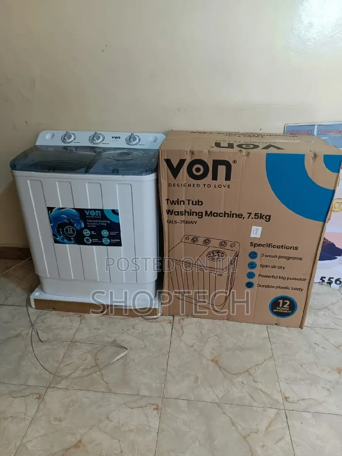 .Von 7.5kgs Twin Tub Washing Machine