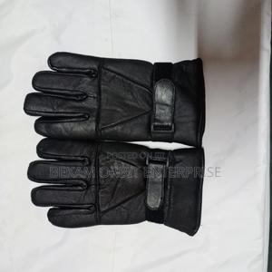 Motorcycle Riding Black Leather Gloves - main view