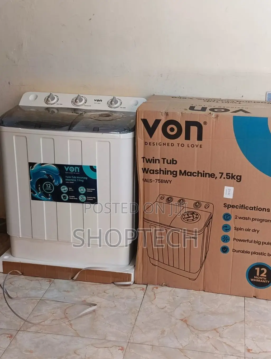 Von 7.5kgs Twin Tub Washing Machine