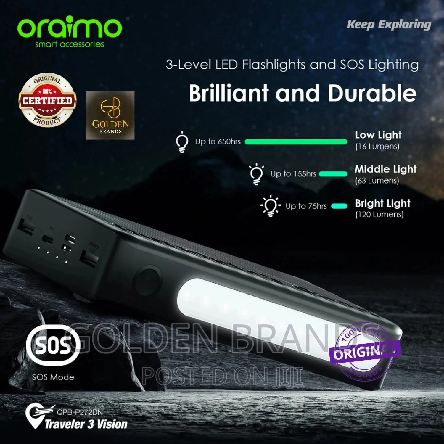 Oraimo 27000 Mah Capacity Power Bank 3level Brightness Torch