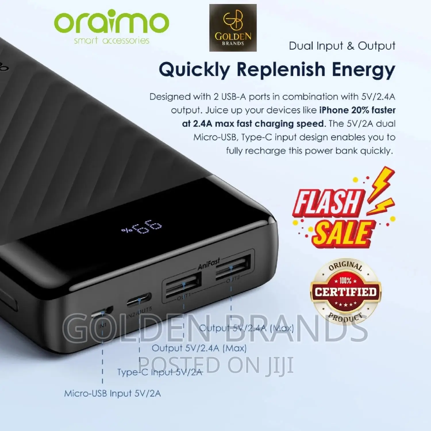 Oraimo Power Bank 20,000mah Super Fast Charging LED Display
